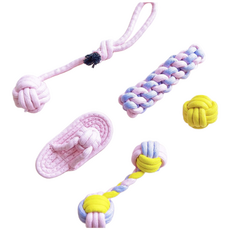 DING DONG PET 狗狗粉彩繩結玩具5件組, 混色, 1套