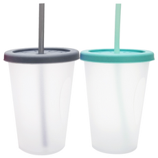 AGAFURA Pit a Pat防溢吸管杯 2入組, 400ml, 1組, 灰色+薄荷綠