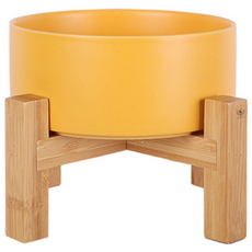 DING DONG PET 寵物時尚大理石紋陶瓷餐碗 2層1口 高級型 S, 黃色, 1個