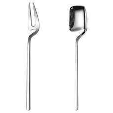 나인나 304 스텐 디저트 스푼 포크 커트러리 세트 과일 케이크 요거트 티타임 티스푼+티포크, 실버, 1세트