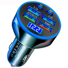 라이트닝웍스 초고속 66W 차량용 시거잭 충전기, 6구, 1개