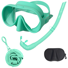 위베런 폴더블 스노쿨링 마스크 프리다이빙 장비 일안식 스노클링 어린이 성인 물안경 세트, 에메랄드민트