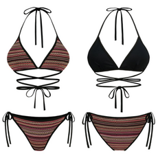 모노소울 에스라인보장 몸매보정 샤비 홀터 스트랩 수영복 비키니, 브라운패턴, FREE (A-F컵 44-마른77까지)