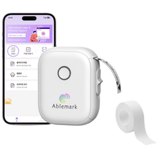 Ablemark 라벨기 네임 라벨 스티커 프린터+라벨지 P12, 1세트, 화이트