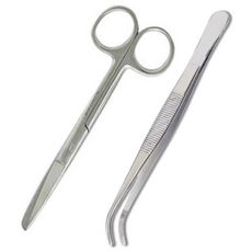 의료용 S/B 가위 14cm + 무구 곡 14cm 핀셋 세트, 1개