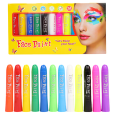 UV 글로우 크레용 페이스 바디 할로윈 메이크업 생일파티용품 축제용품 네온 형광 페인팅 메이크업 키트, 12 색 조합 세트, 1개