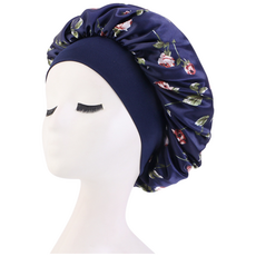 나비꽃 로즈 플라워 새틴 실크 수면 헤어 밴드 헤어캡 나이트캣 S874, 1개, 로즈네이비