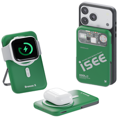 아이시(isee)맥세이프 준고체 보조배터리 10000mAh CCC 인증 3in1 냉각 15W 무선충전 22.5W 고속충전 애플워치 갤럭시워치 브리즈X, 딥그린