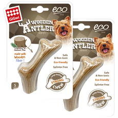 GiGwi 犬用木頭鹿角造型潔牙骨 S號, 棕色, 2個