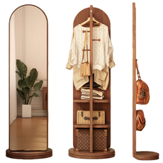 YAPOGI 회전식 전신거울행거 360도 회전 스탠드거울 가능 다용도 거울행거 행거 전신거울, 호두색