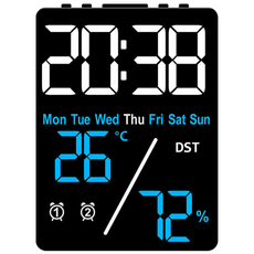 레벤데코 침실 자동 밝기조절 LED 온도 습도 요일 탁상시계, 블루