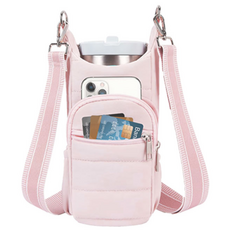 이중지퍼 패딩 텀블러 크로스백 가방, 1개, 핑크