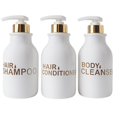 호텔 욕실 디스펜서 홈스토킹 샴푸통 500ml 공병 3종 세트, 화이트 골드 (볼드), 1세트