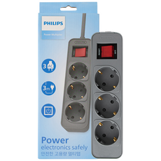 필립스 고용량멀티탭 4000W 워크탭 과부하차단, 1.5m, 올그레이 3구 CHP2134G, 1개