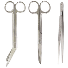 의료용 간호사 실습가위 세트 [붕대가위 14cm+일자가위 14cm+일자 무구핀셋 14cm], 1개