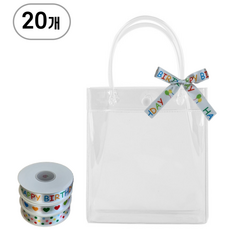 PVC 투명 쇼핑백 구디백 포장 20개 리본롤, 2호, 해피