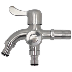 두갈래꼭지 스텐 SUS304 세탁기 2구 수도꼭지, 1개