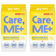 케어미 손세정티슈 휴대리필형 안심세정 20매 2팩 물티슈, 1세트