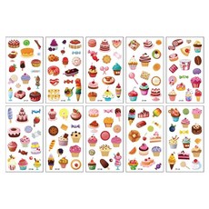 KC인증 달콤 디저트 어린이 타투 스티커 페이스페인팅 어린이집 유치원 학교 놀이 수업 재료 방과후 수업 교구 할로윈 크리스마스 마스크 꾸미기, 디저트 DT 10종 1세트, 1개