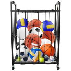모던마켓 스포츠 장비 오거나이저 공 보관 상자 롤링 스포츠 볼 카트 체육관용 농구 케이지 실내 및 실외 스포츠 장비 이동식 정리함, 블랙
