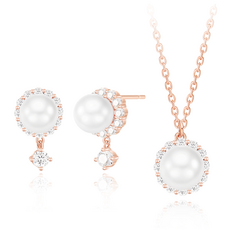 14K 스멜론 진주 귀걸이 목걸이 세트