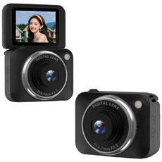 빈티지 디카 디지털 180도 회전 화면 휴대용 여행용 감성 소형 카메라, SD 64GB(블랙)