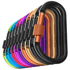 나사 게이트가 있는 카라비너 클립 직경 7.5mm 알루미늄 막대가 있는 카라비너 하이킹, 10개, 혼색