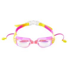 샌디볼리 유아동 레인보우 미러 귀마개 물안경 4컬러, 1세트, 핑크옐로우