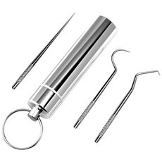 이물질 쏙빼주는 휴대용 치간칫솔 갈고리모형 스텐 이쑤시개 3종세트, 1세트, 3개입, 10mm