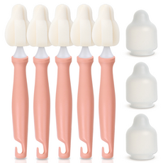 hibee 奶瓶奶嘴清洗刷 5入+防塵蓋 3入, 1組, Coral Pink