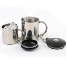 고급 이중 등산컵 캠핑컵 머그컵 보온 보냉 휴대용 컵 낚시 나침반 스테인레스 이중컵, 1개, 은색-110ml