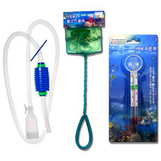 Aquaplus 水族箱用品 虹吸管 + 撈魚網S + 水溫計組合, 1套