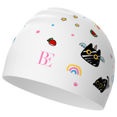 [BE] 여성 실리콘 수모 방수 러블리 배색 디자인, 1개, 흰색