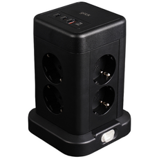 지클릭커 타워 8구 고용량 4000W USB 멀티탭 NP708PD 블랙, 1개, 타워형 8구 블랙, 1.8m
