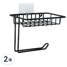 Happy Easy 浴室廁所免鑽孔毛巾架 壁掛衛生紙架 壁掛式, 2個, 黑色