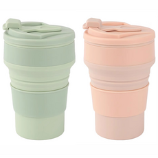 1+1 접이식 실리콘 텀블러 500ml 접는 폴딩 컵 자바라컵 콜드컵 신기한 물병 물통 압축 접이식컵 휴대용 포켓 실리콘컵 등산 포켓병 파스텔 보틀 바틀, 애플그린, 피치핑크, 1세트