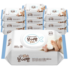 붕어빵 아기 물티슈 올인원 고평량 75gsm 캡형 70매 유아물티슈, 75g, 70개입, 10개