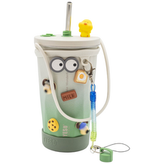 림401 대용량 차량용 밀폐 진공 텀블러 보온보냉 넣었다빼는 빨대텀블러 풀세트 뚜껑분실방지 텀블러손잡이스트링 텀블러받침 데코2종포함 600ml, 그린그라데이션, 1개