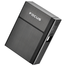 FOCUS 二合一充電菸盒打火機, 1個, 原裝彩盒＋充電線（黑色款）