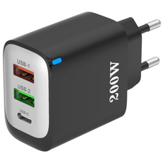 200W 초고속 충전기 3포트 2USB+1PD type-c, 1개, 블랙