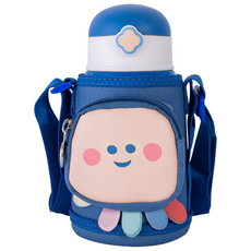 DILLER 2合1不鏽鋼吸管保溫瓶 450ml, 1入, 章魚款 藍色