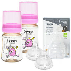 iBYEOL Friends PPSU奶瓶 200ml 2入+奶嘴頭 2入, 第3階段(3~6個月), 粉色, 200毫升