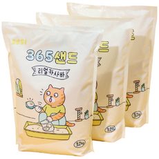 삼육오일 응고형 365샌드 리얼 카사바 고양이 모래, 3.2kg, 3개, 무향