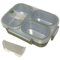 ( 칸마기증정 ) 잔디반디 직장인 스텐 식판 밀폐 전자레인지 도시락통, 3칸 - 올리브