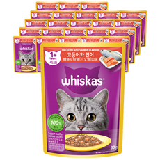 위스카스 어덜트 고양이 습식사료, 고등어+연어, 80g, 24개