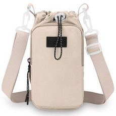[몬킨] 텀블러 가방 파우치 지퍼 방수 물통가방 + 줄 세트, 베이지