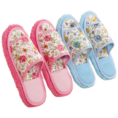 청소실내화 [1+1] 폭신 극세사 청소슬리퍼 거실 층간소음방지 탈부착형 겨울 걸레 슬리퍼, 1세트, 꽃핑크1개+꽃블루1개