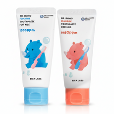 에이카랩스 어린이 유아 아기 코뿔소 치약 (청포도향1000ppm 1개+사과향1450ppm 1개 혼합), 1세트, 60ml