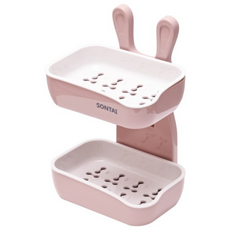 아르앤유 토끼 무타공 2단 비누 받침, 핑크, 1개