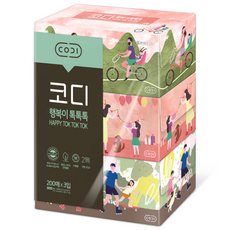코디 행복이 톡톡톡 천연펄프 각티슈 2겹, 200매, 6개